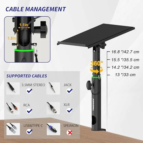 The Vondynote Pair of Desktop Clamp Speaker Stands 12°Tilt, Cable Management compared in context