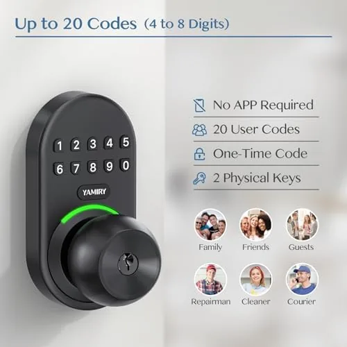 Close up of the backlit keypad on the Yamiry lock showing the number buttons