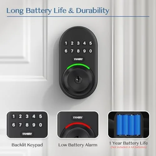 The Yamiry keypad knob next to a Wi-Fi smart deadbolt for comparison