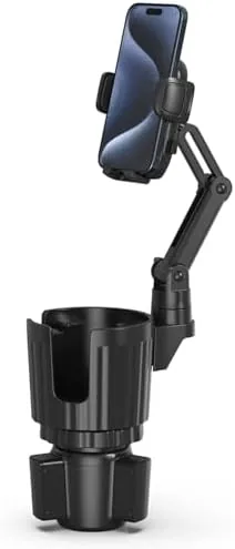 The bokilino phone holder installed in a car cup holder with a phone mounted