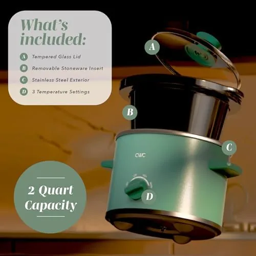 The removable stoneware pot lifted out of the mini slow cooker base
