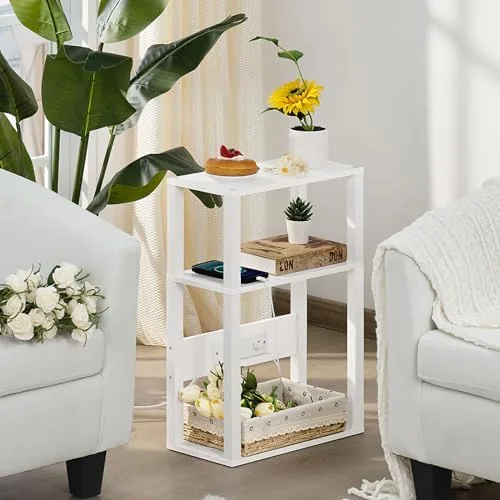 Close look at the YUFAM 3-Tier Narrow Bedside Table with Charging Station, Skinny Nightstand build quality
