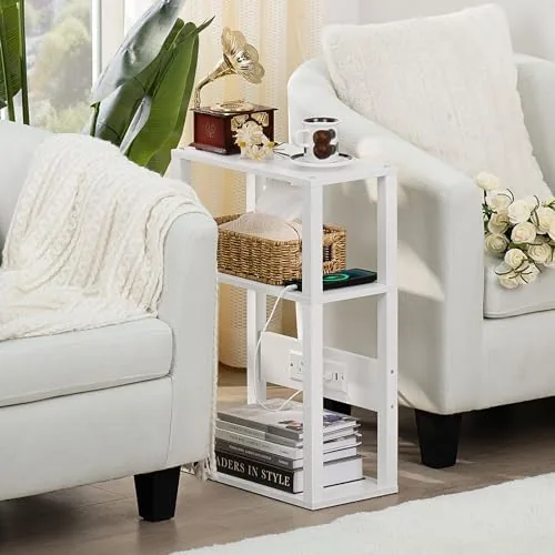 Another view of the YUFAM 3-Tier Narrow Bedside Table with Charging Station, Skinny Nightstand