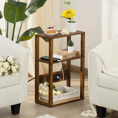 Close look at the YUFAM 3-Tier Narrow Bedside Table with Charging Station, Skinny Nightstand build quality