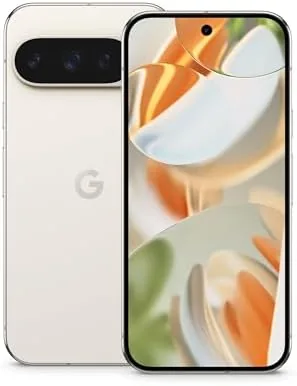 The Google Pixel 9 Pro in Porcelain lying on a table