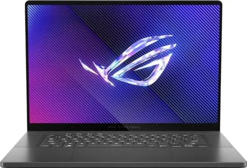 ASUS ROG Zephyrus 2024 open on a desk showing the 16 inch OLED screen