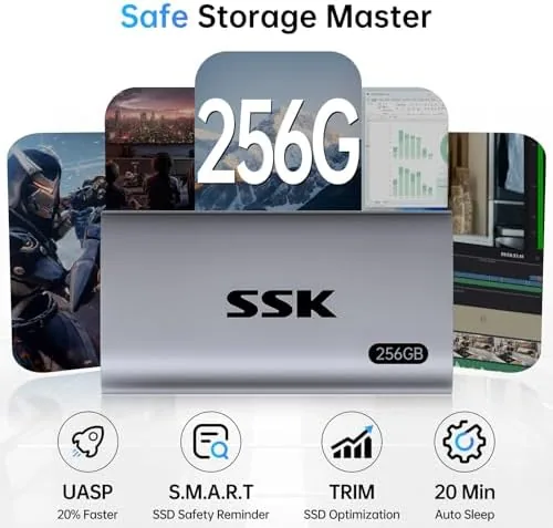 The SSK 256GB Portable SSD External Hard Drive Solid State Drive in real use