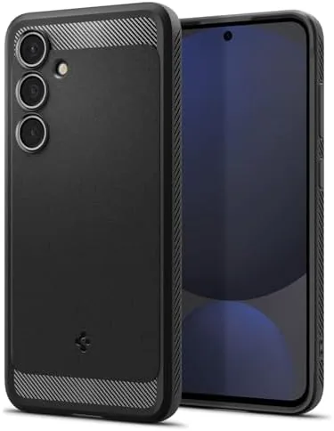 Back view of the Spigen Rugged Armor case installed on a Galaxy S24 FE