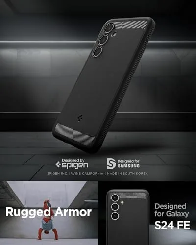 Close up of the corners and carbon texture on the Spigen Rugged Armor case