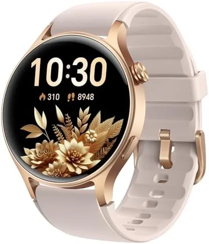 Smart watch for women showing the AMOLED dial on a charging dock