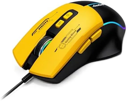 Wired gaming mouse with RGB backlighting on a desk