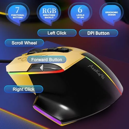 Side view of the wired gaming mouse showing the thumb buttons