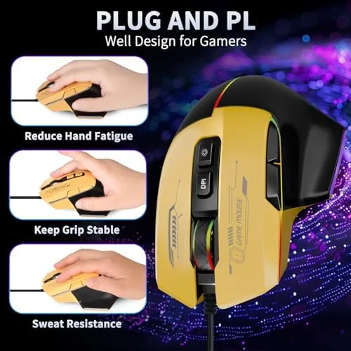 Mouse in use during a gaming session with RGB lighting visible