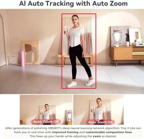 Detail shot of the OBSBOT Tiny 2 Lite 4K PTZ Webcam AI-Tracking, W Mini features