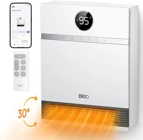 DREO smart wall heater mounted on a wall in a home office