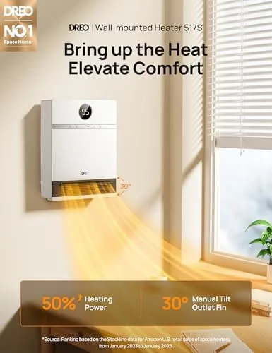 Side view of the slim wall heater showing the display and control buttons