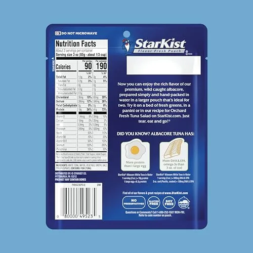 Nutrition label on the StarKist albacore tuna pouch