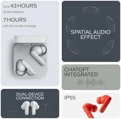 Detail shot of the CMF Buds Pro 2 Wireless Earbuds with Smart Dial, 50dB features