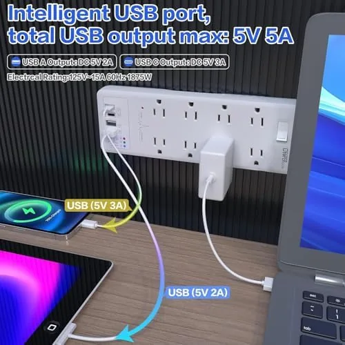 The Surge Protector Power Strip, Extension Cord with USB Timer 8 in real use