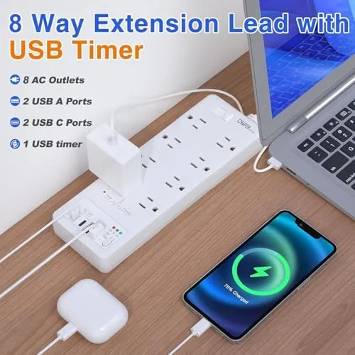 The Surge Protector Power Strip, Extension Cord with USB Timer 8 compared in context