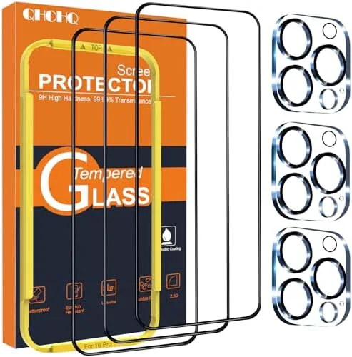 QHOHQ for iPhone 16 Pro Screen Protector + Camera Lens Protector, 3+3 Pack | Review: Tested and Rated