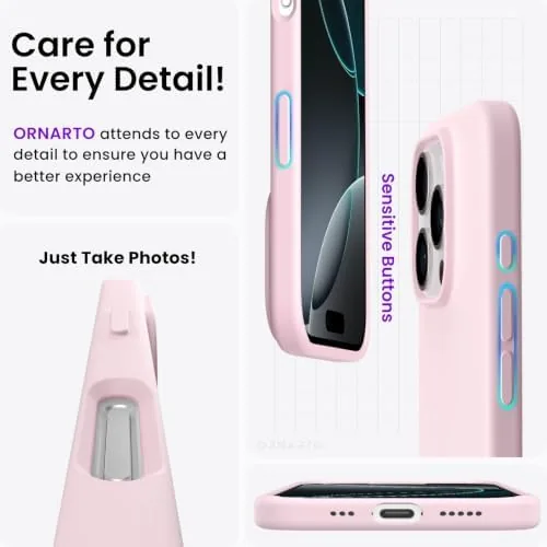 Another view of the ORNARTO for iPhone 16 Pro Case, Liquid Silicone, Chalk Pink