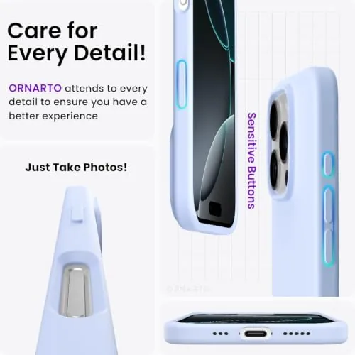 Another view of the ORNARTO for iPhone 16 Pro Case, Liquid Silicone, Baby Blue
