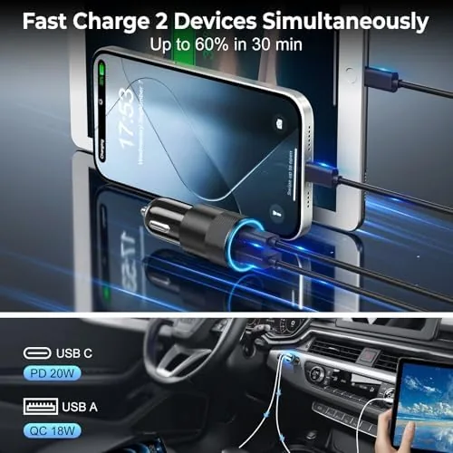 The 6 Pack USB C Car Charger, Ancekoy 38W USB-C + in real use