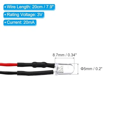 Close look at the PATIKIL 5mm LED Diode Light, 12 Pcs 3V DC Pre build quality