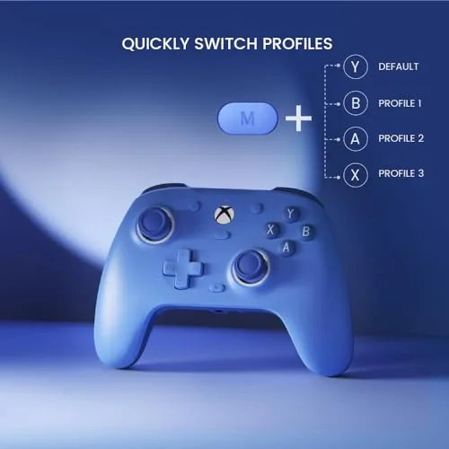 The testing setup with the controller connected to an Xbox and a laptop