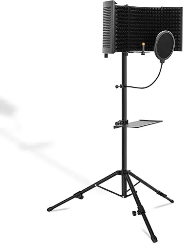 Microphone Isolation Shield with Stand Curved Panel, Foldable Mic Shield with Triple Sound Insulation Review: Tested and Rated