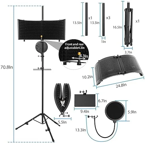 Close look at the Microphone Isolation Shield with Stand Curved Panel, Foldable Mic Shield build quality