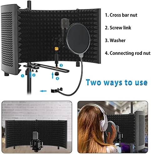 The Microphone Isolation Shield with Stand Curved Panel, Foldable Mic Shield in real use