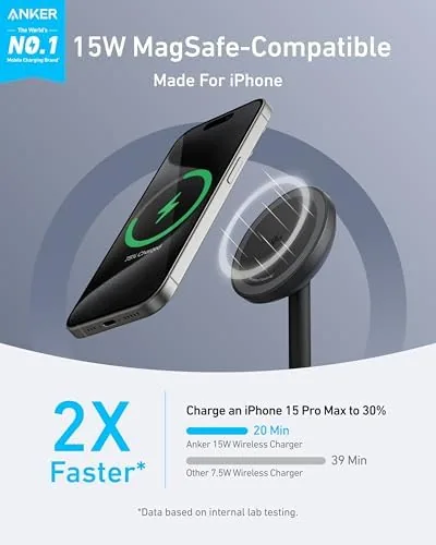 Anker MagGo Qi2 stand rotated to show the phone in landscape mode