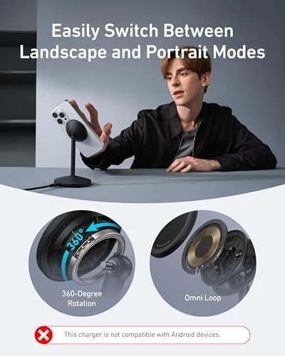Anker MagGo Qi2 stand used for a video call with the phone angled toward the camera