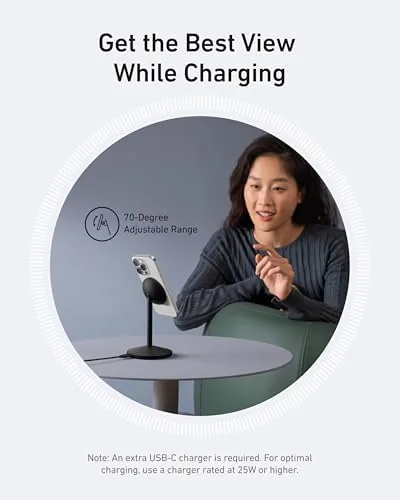 Anker MagGo Qi2 stand unboxing showing the stand, power adapter, and cable