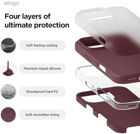 The elago Premium Liquid Silicone Case for iPhone 16 Pro Burgundy in real use