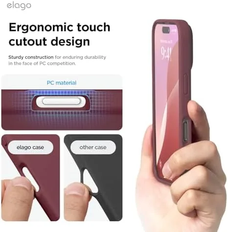 The elago Premium Liquid Silicone Case for iPhone 16 Pro Burgundy compared in context