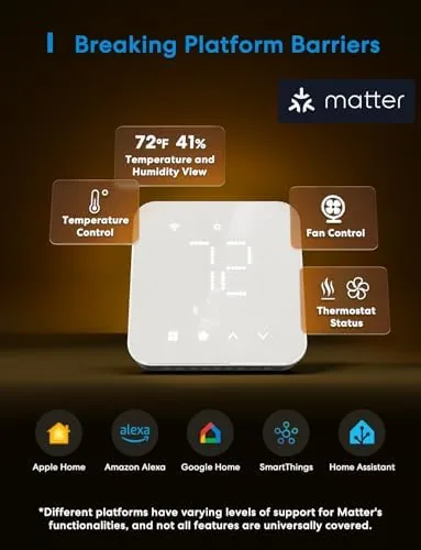 The meross app showing the thermostat home screen with the temperature dial