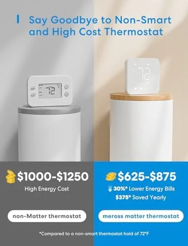 A voice assistant device beside the thermostat with the temperature command displayed