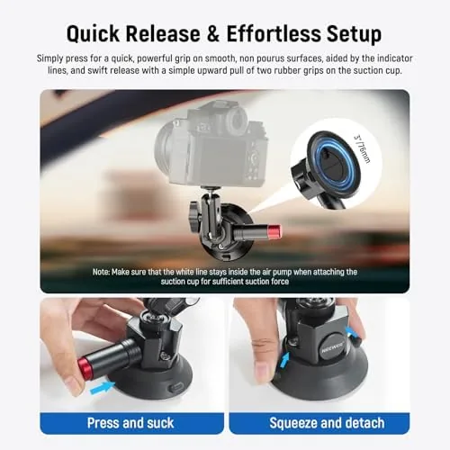 The NEEWER 3" Suction Cup Camera Mount Bracket with Ball Head in real use
