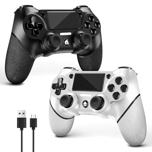 Two AceGamer wireless controllers, one black and one white, with a USB-C cable