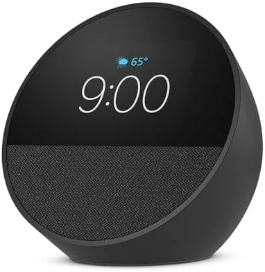 Close up of the Echo Spot display showing a custom clock face