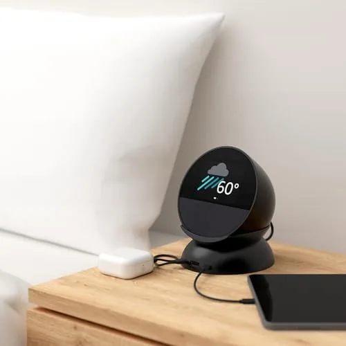 The Echo Spot display showing the weather glanceable in the morning