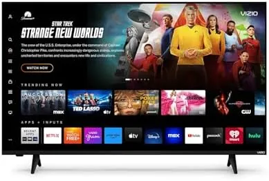 The VIZIO 43 inch FHD smart TV set up in a living room