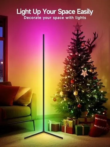 The Tyute corner lamp next to an LED strip and a smart bulb setup
