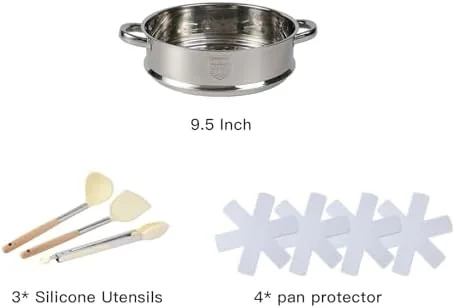 A frying pan in the set cooking eggs without sticking