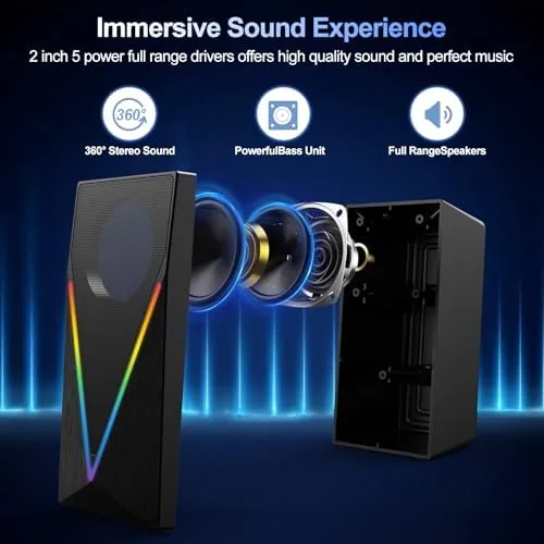 Close look at the Computer Speakers, Desktop PC Speakers with 6 Colorful RGB Lights build quality
