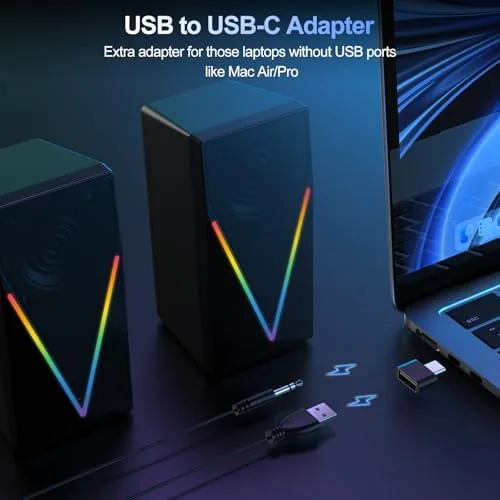 The Computer Speakers, Desktop PC Speakers with 6 Colorful RGB Lights in real use
