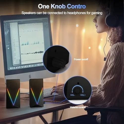 The Computer Speakers, Desktop PC Speakers with 6 Colorful RGB Lights compared in context